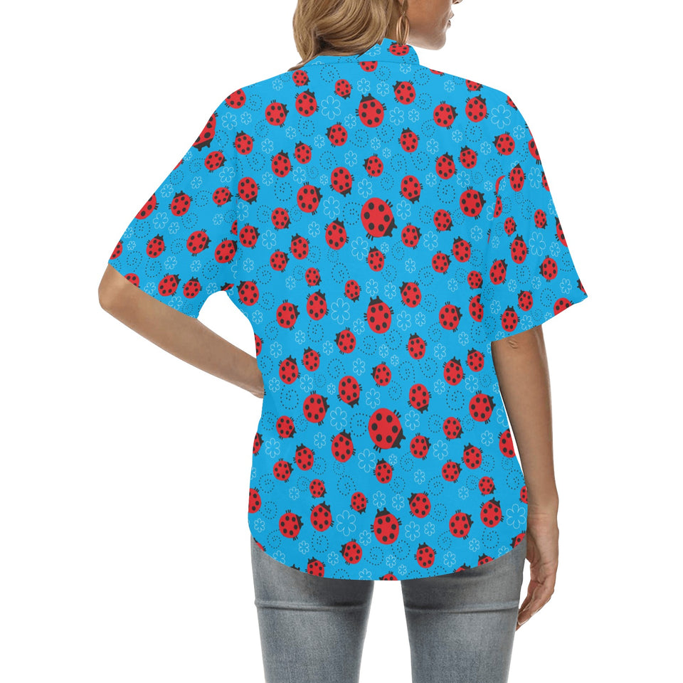 Ladybug Pattern Print Design 02 Women's All Over Print Hawaiian Shirt