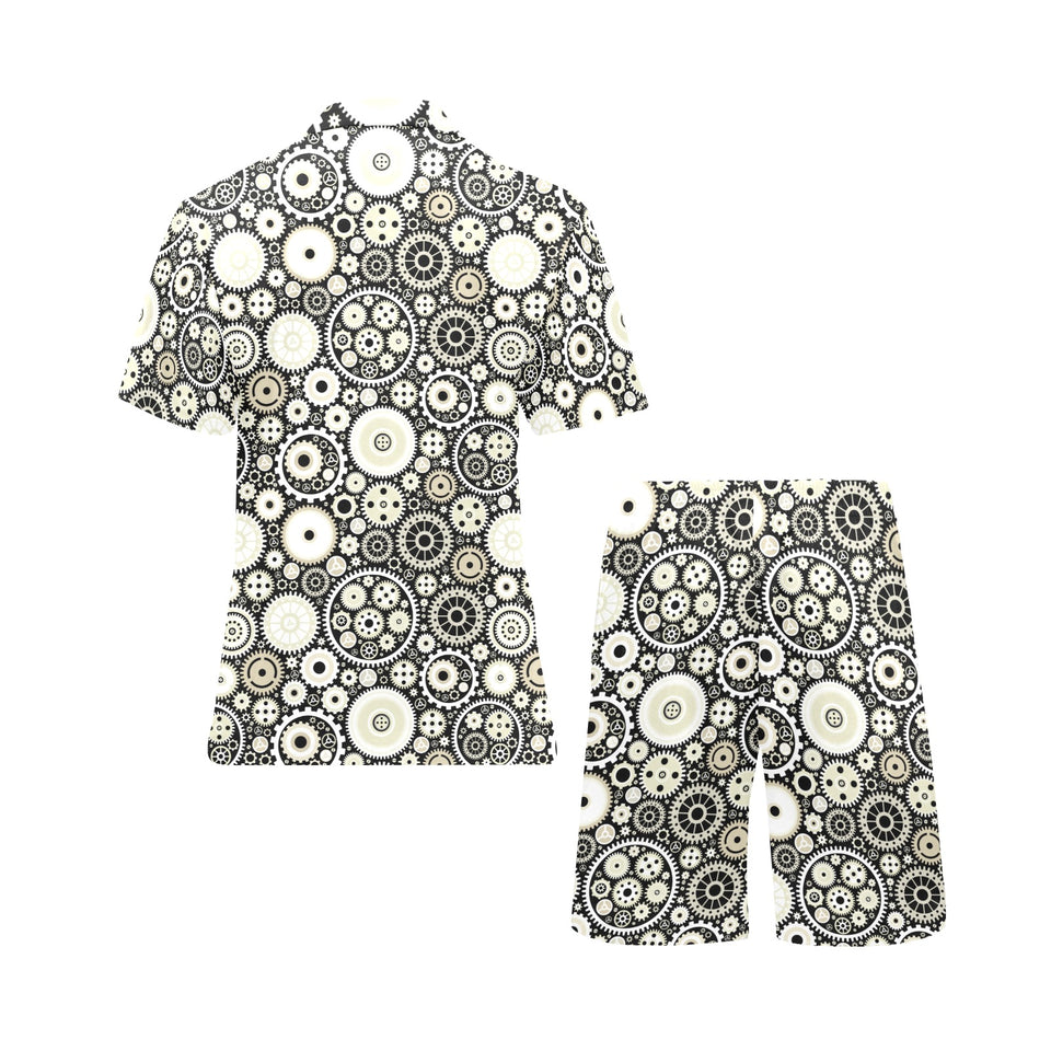 Gear Pattern Print Design 02 Men's V-Neck Short Pajama Set