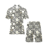 Gear Pattern Print Design 02 Men's V-Neck Short Pajama Set