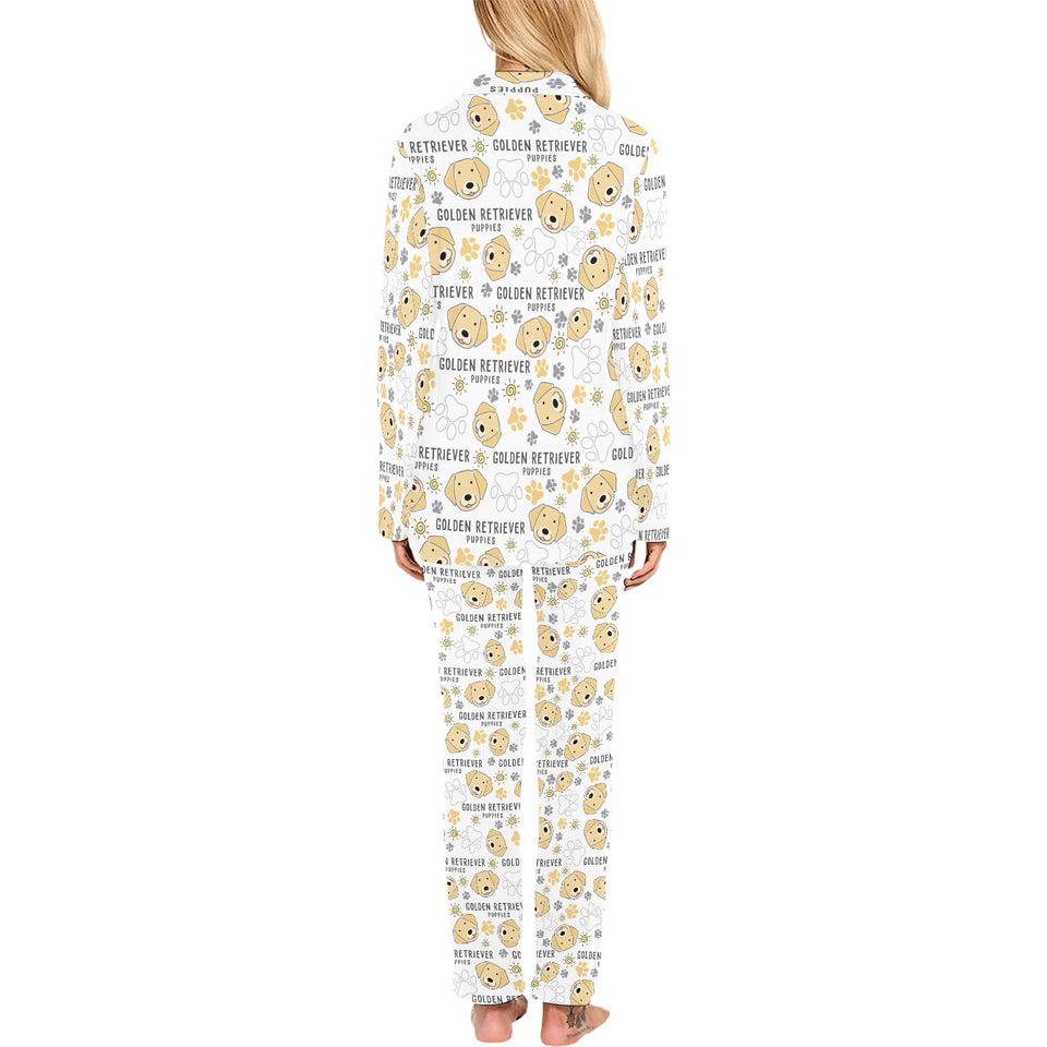 Golden Retriever Pattern Print Design 04 Women's Long Pajama Set