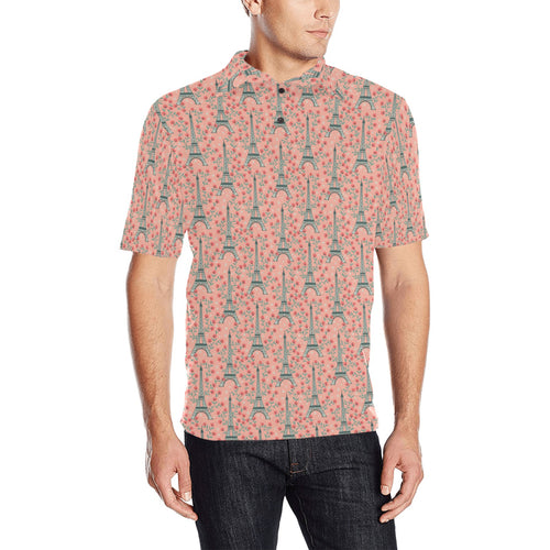 Eiffel Tower Flower Pattern Design 03 Men's All Over Print Polo Shirt