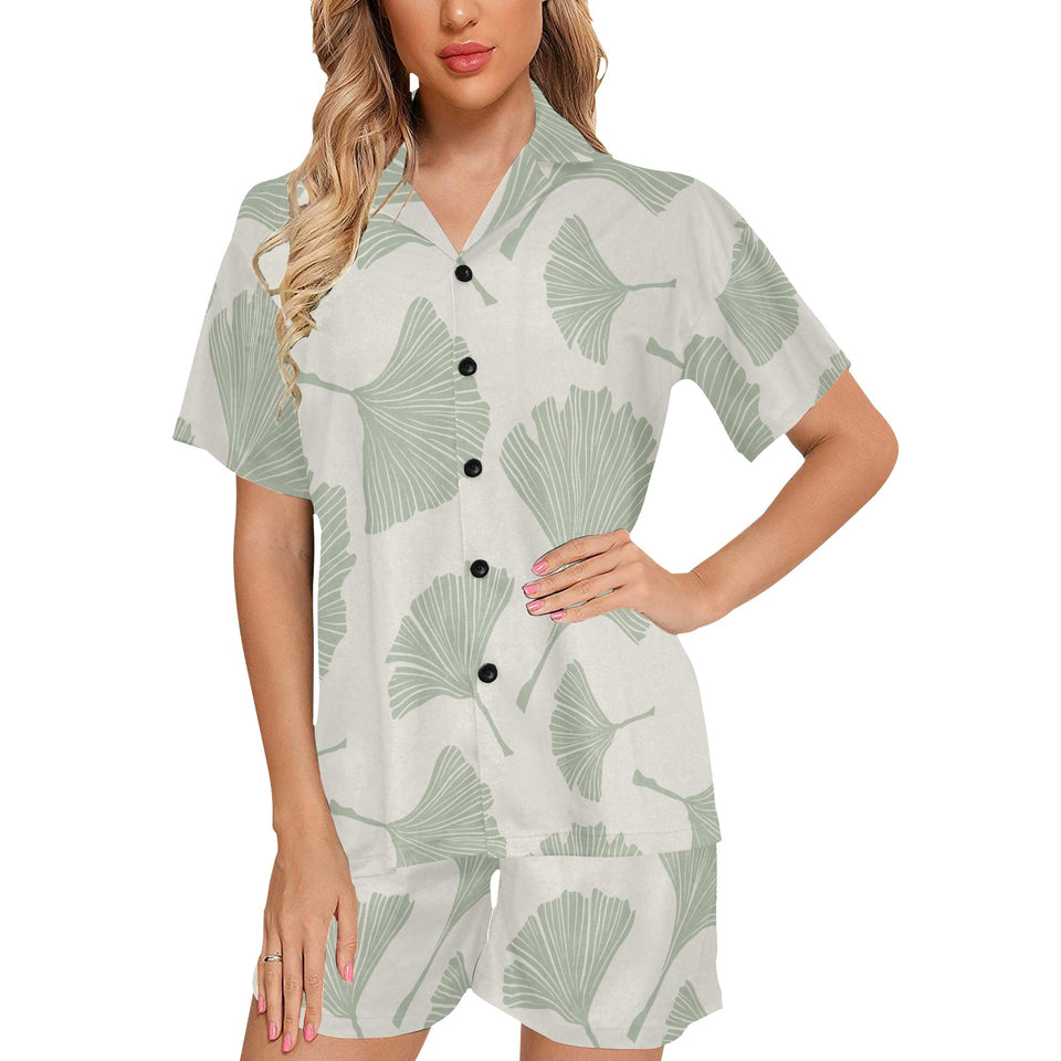 Ginkgo leaves pattern Women's V-Neck Short Pajama Set
