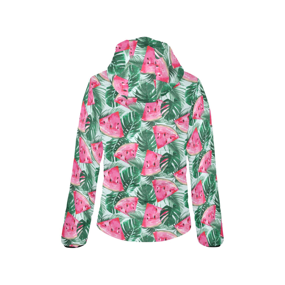 Watermelons tropical palm leaves pattern Women's Padded Hooded Jacket