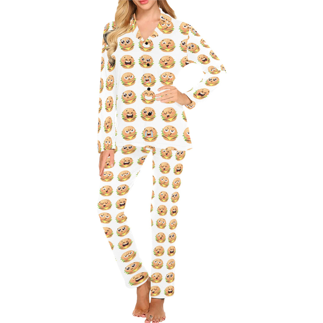 Hamburger Pattern Print Design 04 Women's Long Pajama Set
