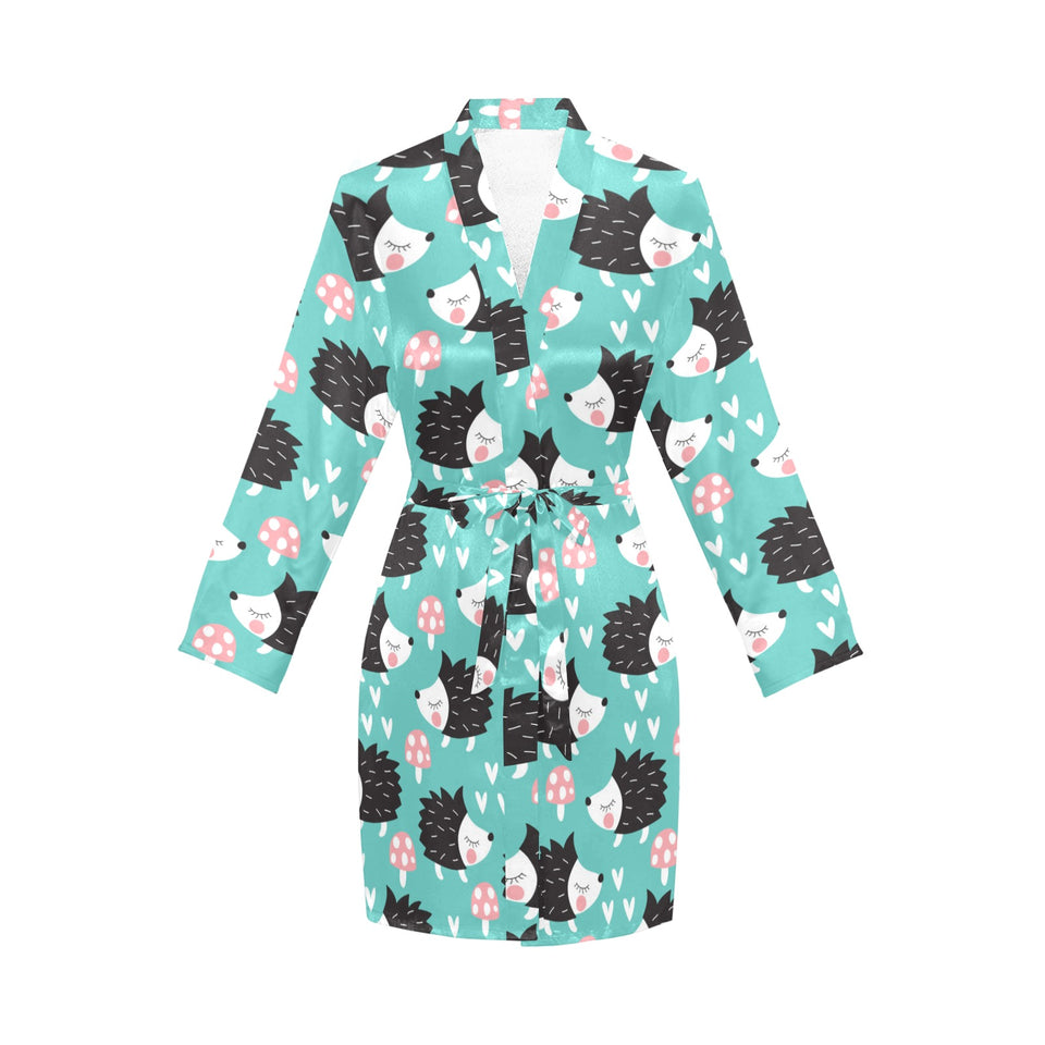 Hedgehog Pattern Print Design 03 Women's Long Sleeve Belted Night Robe