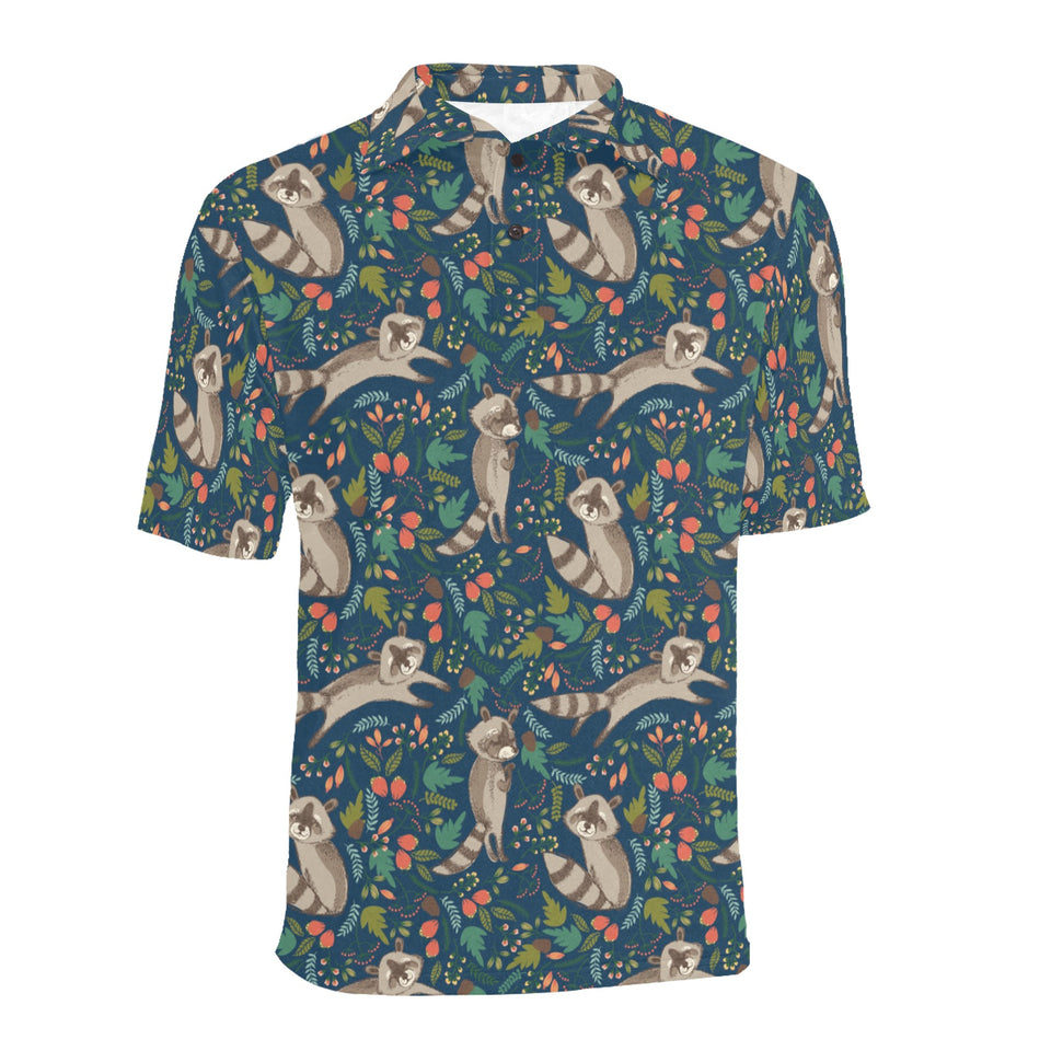Raccoon tropical leaves pattern Men's All Over Print Polo Shirt