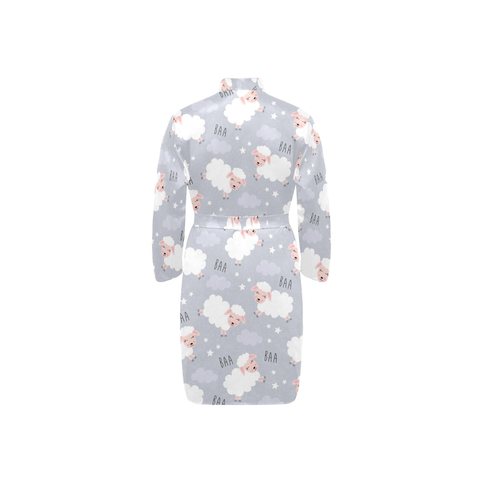 Sweet dreams sheep pattern Men's Long Sleeve Belted Night Robe