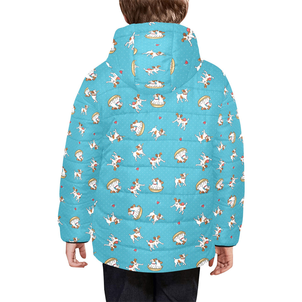 Jack Russel Pattern Print Design 03 Kids' Boys' Girls' Padded Hooded Jacket