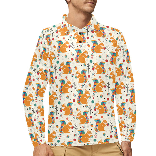 Squirrel Pattern Print Design 04 Men's Long Sleeve Polo Shirt
