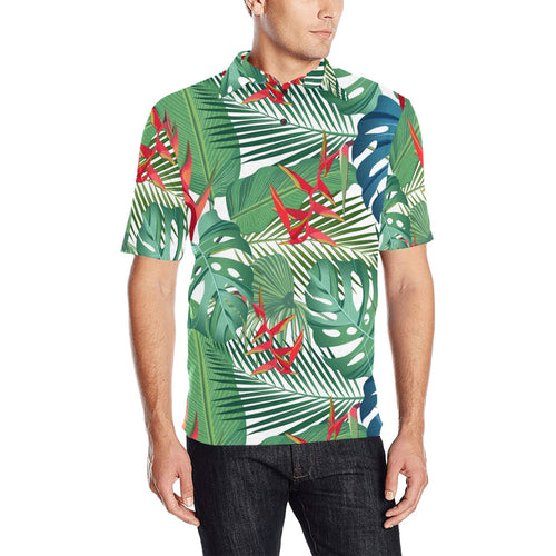 heliconia palm and monstera leaves pattern Men's All Over Print Polo Shirt