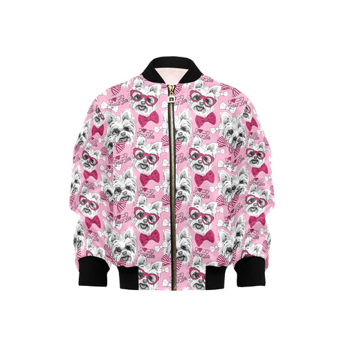 Yorkshire Terrier Pattern Print Design 03 Kids' Boys' Girls' Bomber Jacket
