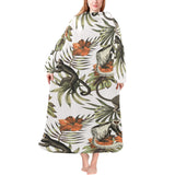 Monkey red hibiscus flower palm leaves floral patt Blanket Robe with Sleeves