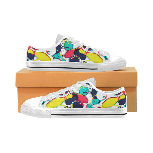 watercolor bowling ball pins Men's Low Top Shoes White