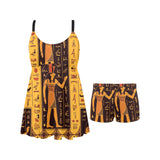 Egypt Hieroglyphics Pattern Print Design 05 Chest Sexy Pleated Two Piece Swim Dress