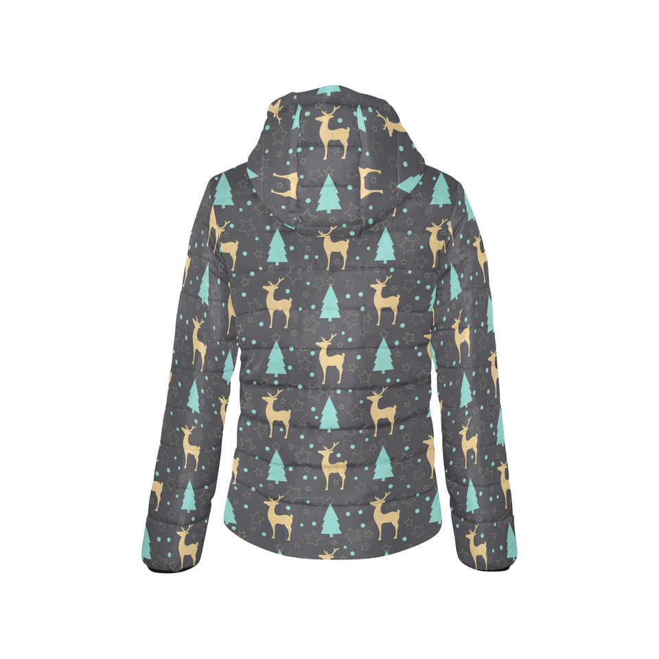 Deers star tree pattern Women's Padded Hooded Jacket