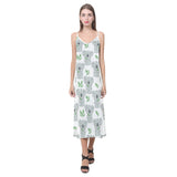 Hand drawn Koala leaves pattern V-Neck Open Fork Long Dress
