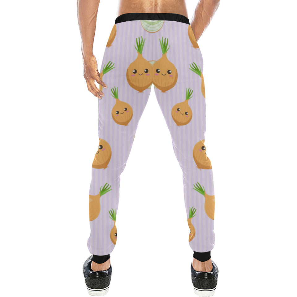 cute onions smiling faces purple background Unisex Casual Sweatpants