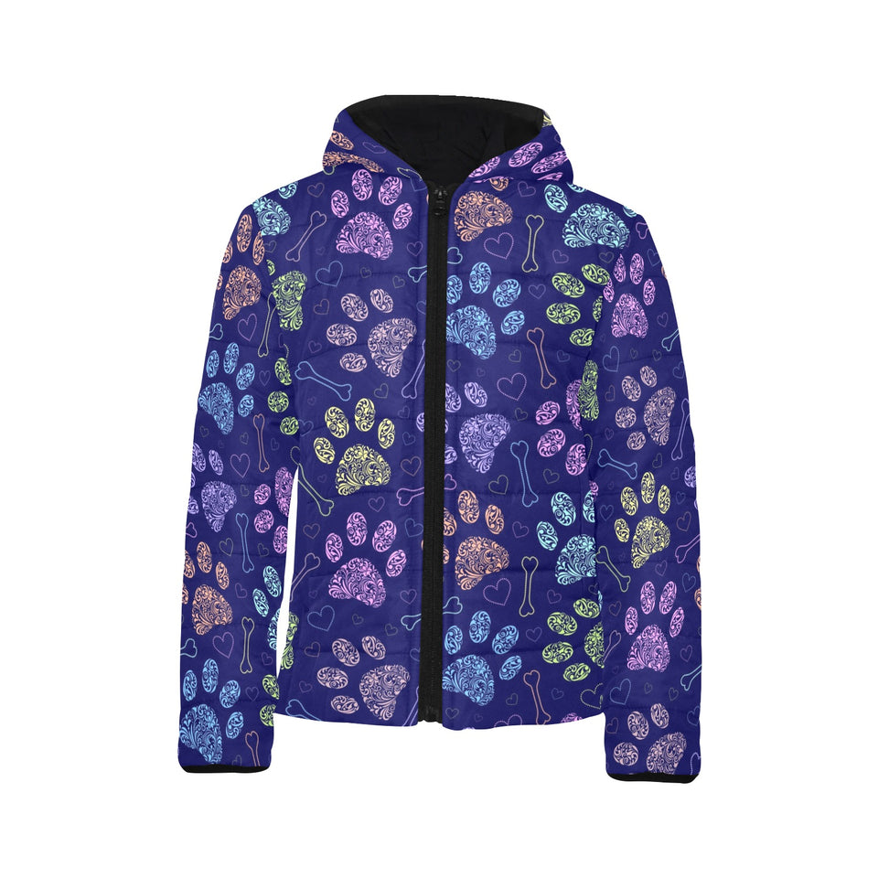 Dog Paws Pattern Print Design 02 Kids' Boys' Girls' Padded Hooded Jacket