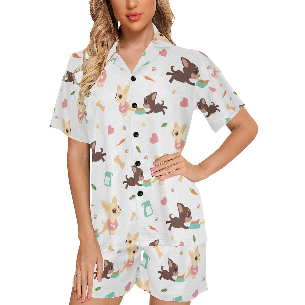 Cute Chihuahua puppie pattern Women's V-Neck Short Pajama Set