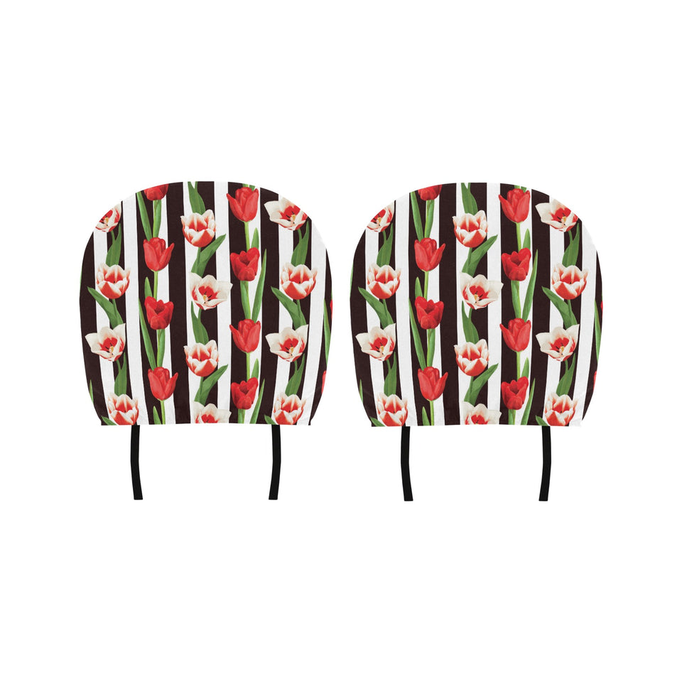 red and white tulips pattern Car Headrest Cover