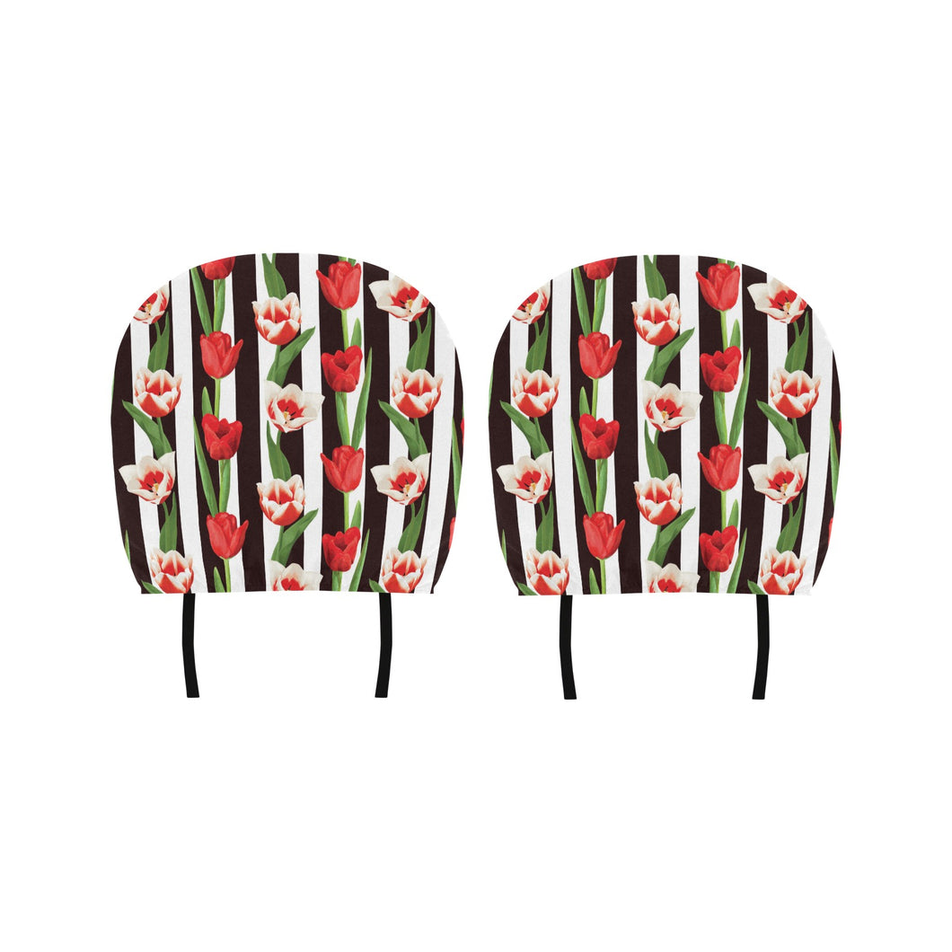 red and white tulips pattern Car Headrest Cover