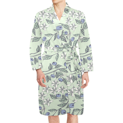 hand drawn blueberry pattern Men's Long Sleeve Belted Night Robe