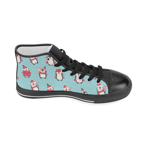 Cute penguin christmas  design pattern Women's High Top Canvas Shoes Black