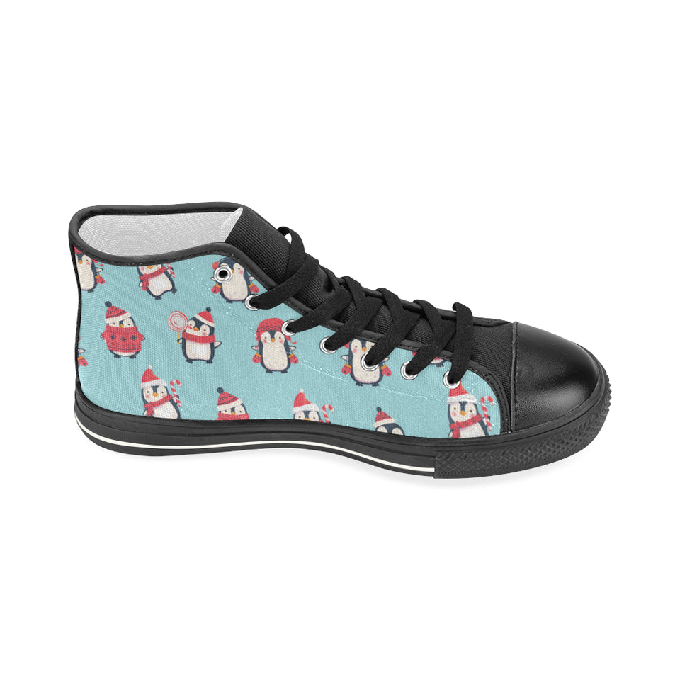Cute penguin christmas  design pattern Women's High Top Canvas Shoes Black