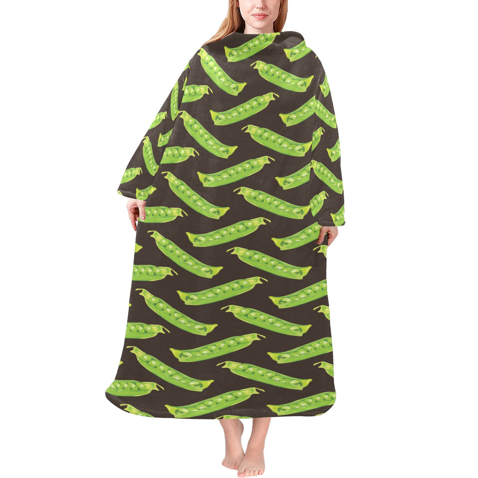 Green Peas Pattern Print Design 05 Blanket Robe with Sleeves