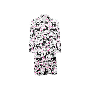Greyhound Pattern Print Design 02 Men's Long Sleeve Belted Night Robe