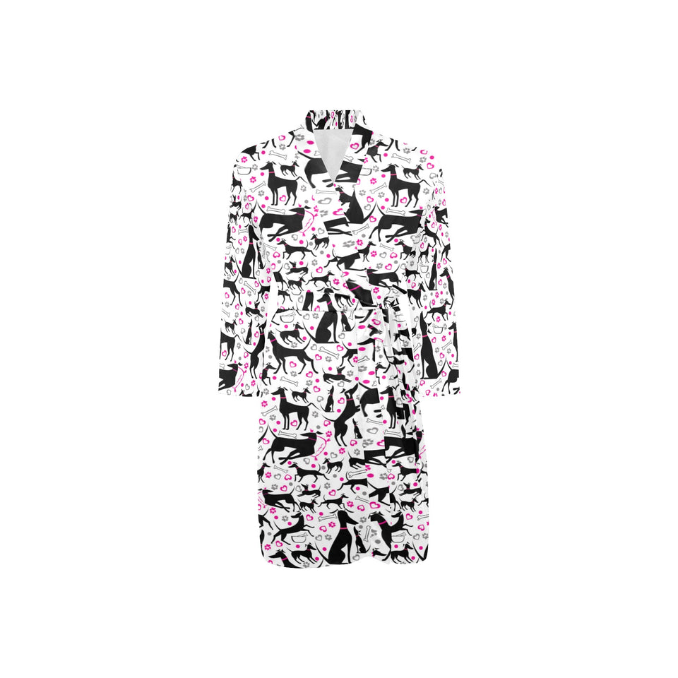 Greyhound Pattern Print Design 02 Men's Long Sleeve Belted Night Robe