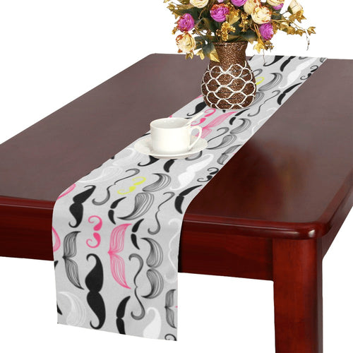 Mustache Beard Pattern Print Design 02 Table Runner