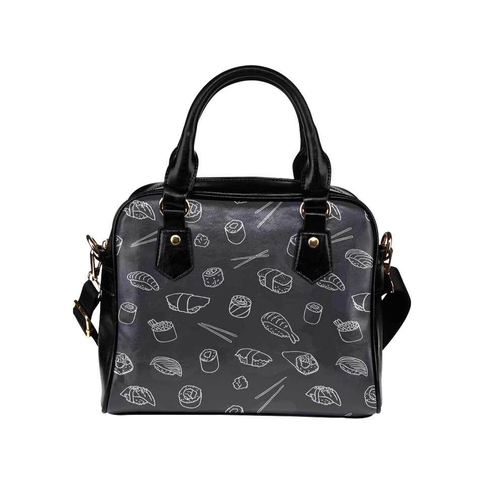 sushi pattern black background Shoulder Handbag