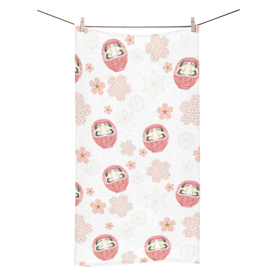 Daruma japanese wooden doll cherry blossom flower Bath Towel
