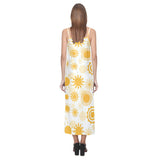Sun design pattern V-Neck Open Fork Long Dress