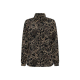 luxurious gold lotus waterlily black background Women's Long Sleeve Polo Shirt