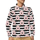 Donuts pink icing striped pattern Men's Long Sleeve Polo Shirt