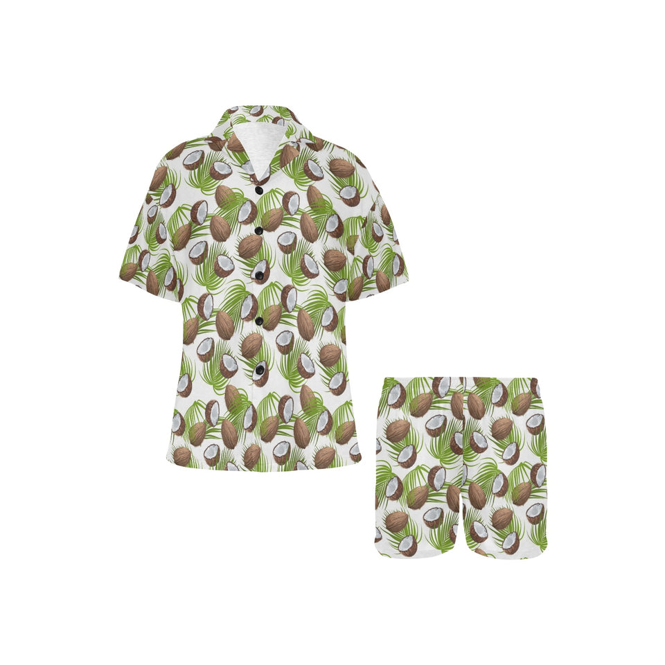 Coconut Pattern Print Design 04 Women's V-Neck Short Pajama Set