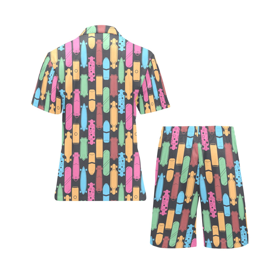 Skate Board Pattern Print Design 02 Men's V-Neck Short Pajama Set