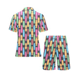 Skate Board Pattern Print Design 02 Men's V-Neck Short Pajama Set
