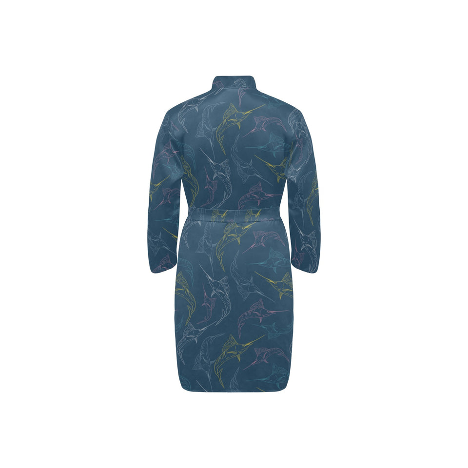 Swordfish Pattern Print Design 02 Men's Long Sleeve Belted Night Robe
