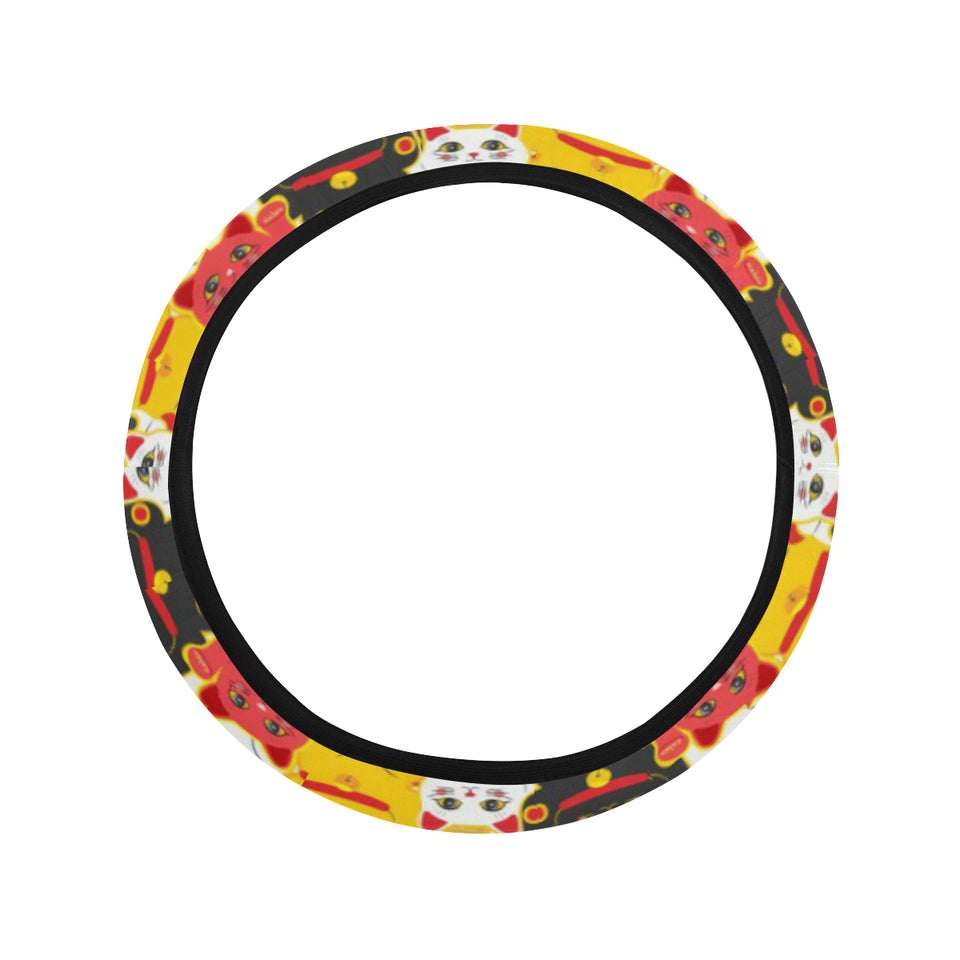 Colorful Maneki neko cat pattern Car Steering Wheel Cover