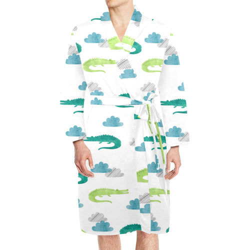 watercolor crocodile pattern Men's Long Sleeve Belted Night Robe