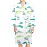watercolor crocodile pattern Men's Long Sleeve Belted Night Robe