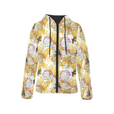 Cool Bee honeycomb leaves pattern Women's Padded Hooded Jacket