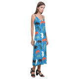 Colorful rhino pattern V-Neck Open Fork Long Dress