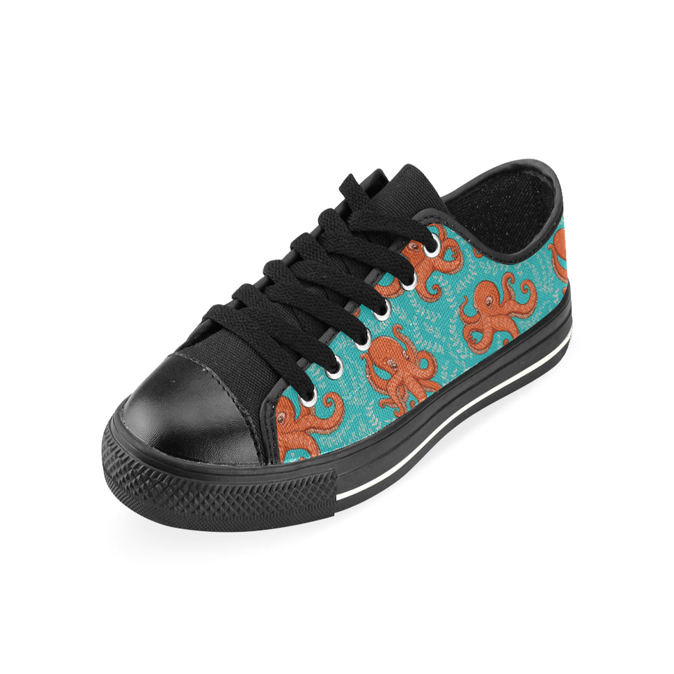 Octopus turquoise background Men's Low Top Canvas Shoes Black
