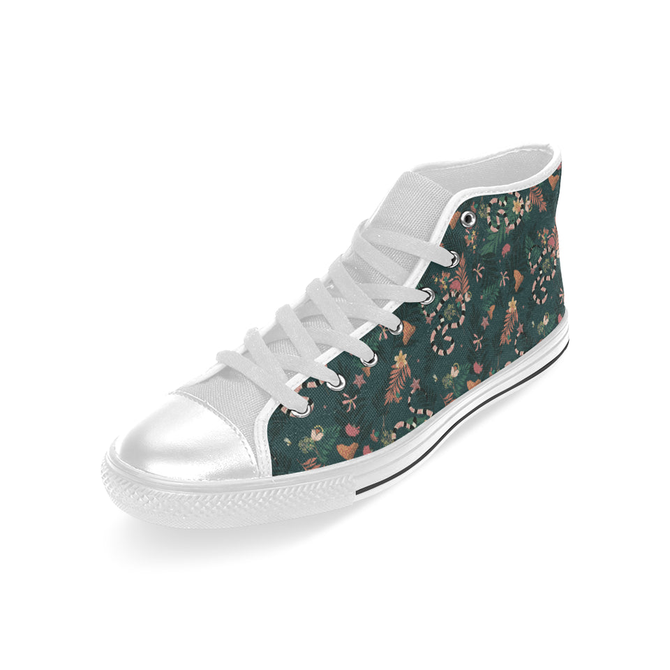 Snake forest pattern Men's High Top Canvas Shoes White