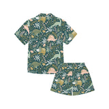 dinosaurs tropical leaves flower pattern Kids' Boys' Girls' V-Neck Short Pajama Set