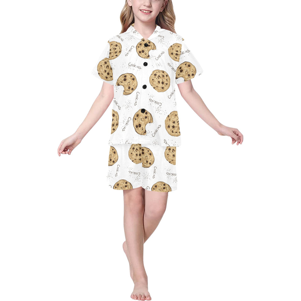 Sketch style cookie pattern Kids' Boys' Girls' V-Neck Short Pajama Set